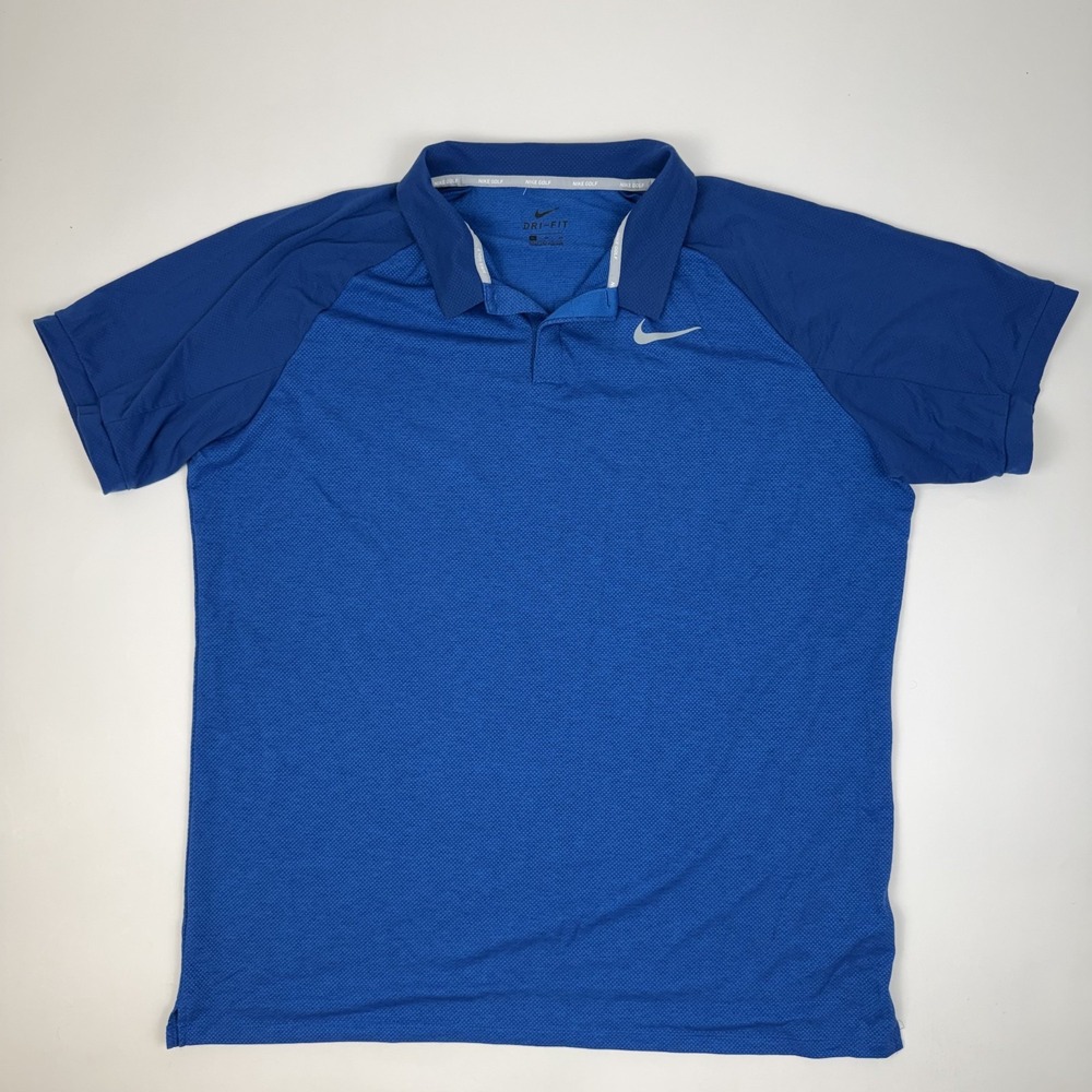 Mens Nike Dry Raglan Golf Polo with DRY Tech Blue Short Sleeve Shirt Size XLarge